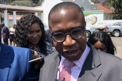 Mthuli Ncube, Zimbabwe’s new finance minister, talking to reporters after taking oath of office in Harare (file photo).