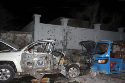 Violent extremists have carried out bombings in the Somali capital of Mogadishu on various occasions. Shown here is the aftermath of a car bomb attack on the city's Banadir Beach hotel on 25 August 2016.