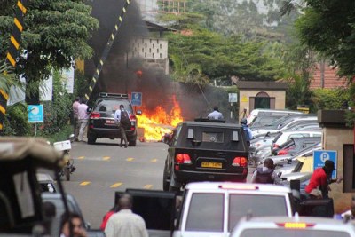 The scene of the terror attack at the DusitD2 hotel in Nairobi on January 15, 2019.