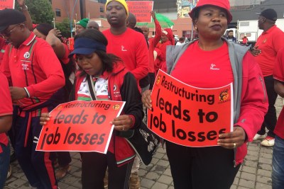 Cosatu members making their voices heard in the march against job losses, umemployment, corruption and crime