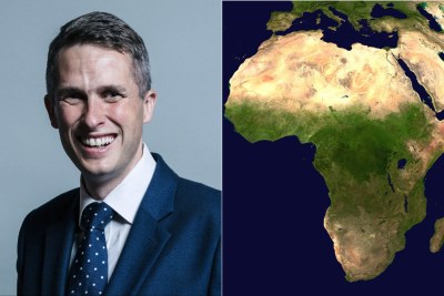 Left: Former British defence secretary Gavin Williamson. Right: Satellite image of Africa.