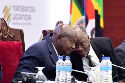 President John Magufuli was hosting President Yoweri Museveni at the Tanzania-Uganda Business Forum in Dar es Salaam.