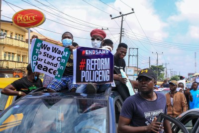 An #EndSARS protest in Lagos on October 10, 2020.