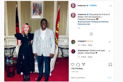 Malawian President Lazarus Chakwera on New Year's Day met with visiting U.S. pop singer Madonna, praising her efforts to help children's education.