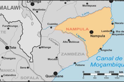 A map of the province of Nampula in Mozambique