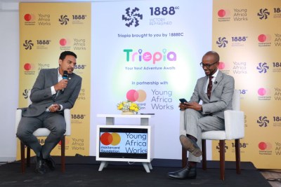 Solomon Kassa , Founder of 1888EC,  talking to Bernard Laurendeau, one of the 1888EC advisors, on how tech startups can empower the youth if proper financial back-up is available