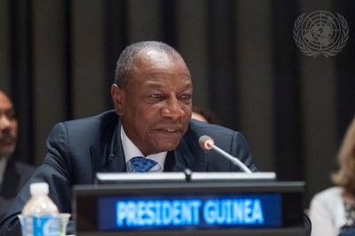 Alpha Condé, President of the Republic of Guinea, addresses the high-level segment of the International Ebola Recovery Conference at the United Nations in July, 2015.