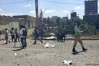 Civilians survey the destruction in Mekele the capital city of the Tigray region (file photo).