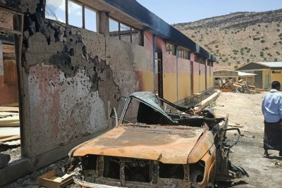 L'école primaire d'Erebti, en Éthiopie, bombardée et détruite pendant les affrontements entre les rebelles tigréens du TPLF et les miliciens de la région, le 4 mai 2022.