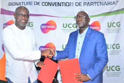 Signature de convention de partenariat entre Senelec et UCG (SONAGED), le samedi 25 juin 2022 à Dakar.