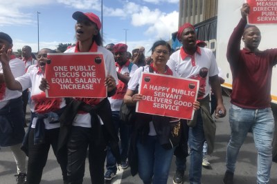 Public sector workers protest in Cape Town on Wednesday March 8, 2023.
