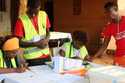 Electoral workers at a polling station in Bissau, June 4, 2023.