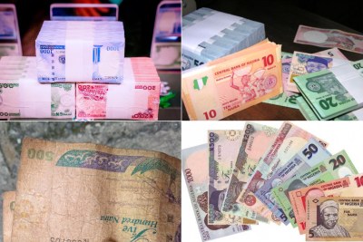 New naira notes, top left, polymer naira, top right, old naira notes, bottom