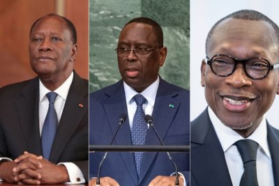 Alassane Ouattara, président de la République de Côte d'Ivoire, Macky Sall président du Sénégal et Patrice Talon président du Benin