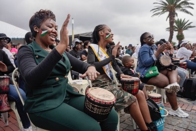 Participants drummed in unison at the “1000 Drums for Palestine”, part of the Constitution Hill Human Rights Festival.