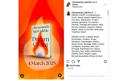 Nigerian writer Chimamanda Ngozi Adichie has announced a new novel, Dream Count. It follows a Nigerian travel writer, Chiamaka living in the U.S.