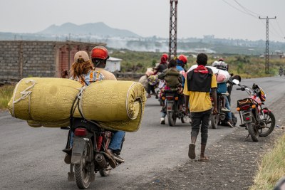 People living in camps, like Nzulo camp, are fleeing to Goma as fightings take place some kilometers away.